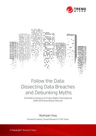 A TrendLabsSM
Research Paper
Follow the Data:
Dissecting Data Breaches
and Debunking Myths
Trend Micro Analysis of Privacy Rights Clearinghouse
2005–2015 Data Breach Records
Numaan Huq
Forward-Looking Threat Research (FTR) Team
 