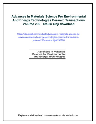 Advances In Materials Science For Environmental And Energy Technologies ...