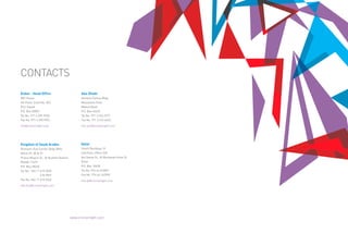 CONTACTS
Dubai - Head Office
NGI House
4th Floor, Suite No. 403
Port Saeed
P.O. Box 50007
Tel No. 971 4 295 9930
Fax No. 971 4 295 9931
info@cinmarlight.com
www.cinmarlight.com
Kingdom of Saudi Arabia
Riemann Gulf Center, Bldg 3896,
Office 29, 30 & 31
Prince Muqrin St., Al Nuzhah District
Riyadh 11437
P.O. Box 28454
Tel No. 966 11 410 2556
	
Fax No. 966 11 410 2562
info.ksa@cinmarlight.com
Abu Dhabi
Sheikha Fatima Bldg.
Mezzanine Floor
Meena Road
P.O. Box 44622
Tel No. 971 2 676 2777
Fax No. 971 2 676 4622
info.auh@cinmarlight.com
Qatar
Stanlli Building-10
2nd Floor, Office 203
Ibn Seena St., Al Muntazah-Area 24
Doha
P.O. Box 10628
Tel No. 974 44 516821
Fax No. 974 44 162990
info.qt@cinmarlight.com
410 2557
 