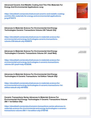 Ceramics For Environmental And Energy Applications Aldo R Boccaccini | PDF