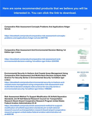 Comparative Risk Assessment Comparative Risk Assessment Concepts Problems And Applications Holger ...