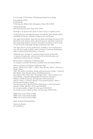 The Politics Of Climate Change And Uncertainty In India 1st Edition ...