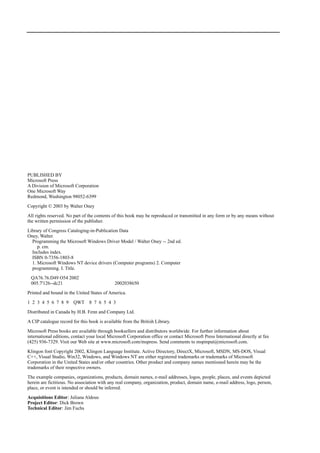 Programming The Microsoft Windows Driver Model 2nd Edition Walter Oney ...