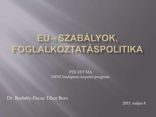 Dr. Borbély-Pecze Tibor Bors
2015. május 8.
PTE EET MA
NFSZ budapesti képzési program
 