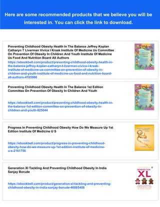 Preventing Childhood Obesity Evidence Policy And Practice Elizabeth ...