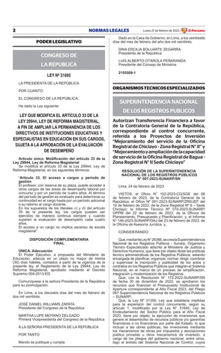 Ley que modifica el artículo 33 de la Ley 29944 Ley de Reforma ...