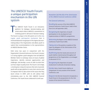 1 
The UNESCO Youth Forum: a unique participation mechanism in the UN system 
1 
The UNESCO Youth Forum: 
a unique partici...
