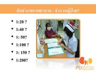 สัดส่วนของพยาบาล : จำนวนผู้ป่วย?H 
• 1:20 ?2 
• 1:40 ?2 
• 1: 50?2 
• 1:100 ?2 
• 1: 150 ?2 
• 1:200?2 
 