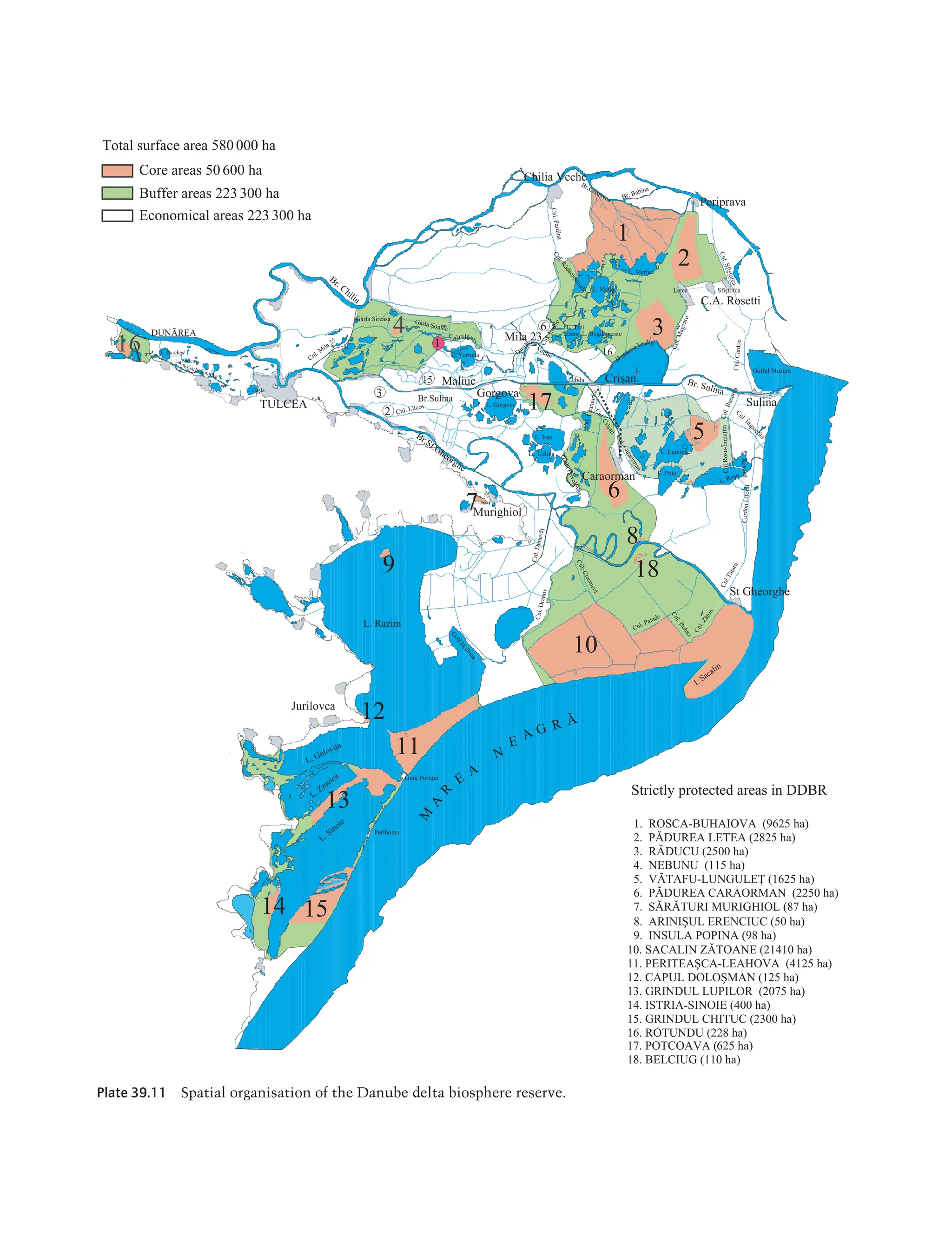 Plate 39.11 Spatial organisation of the Danube delta biosphere reserve.
Maltby-Plates.indd 15
Maltby-Plates.indd 15 5/26/2009 10:00:00 AM
5/26/2009 10:00:00 AM
 