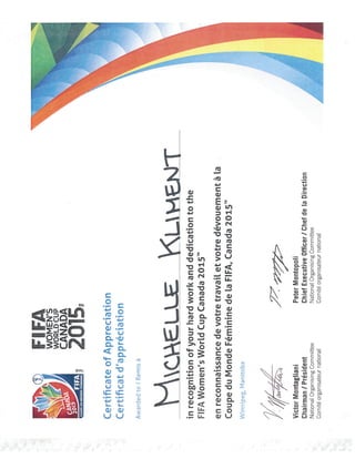 FIFA Volunteer Recognition Certificate