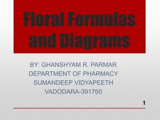 Floral Formulas
and Diagrams
BY: GHANSHYAM R. PARMAR
DEPARTMENT OF PHARMACY
SUMANDEEP VIDYAPEETH
VADODARA-391760
1
 