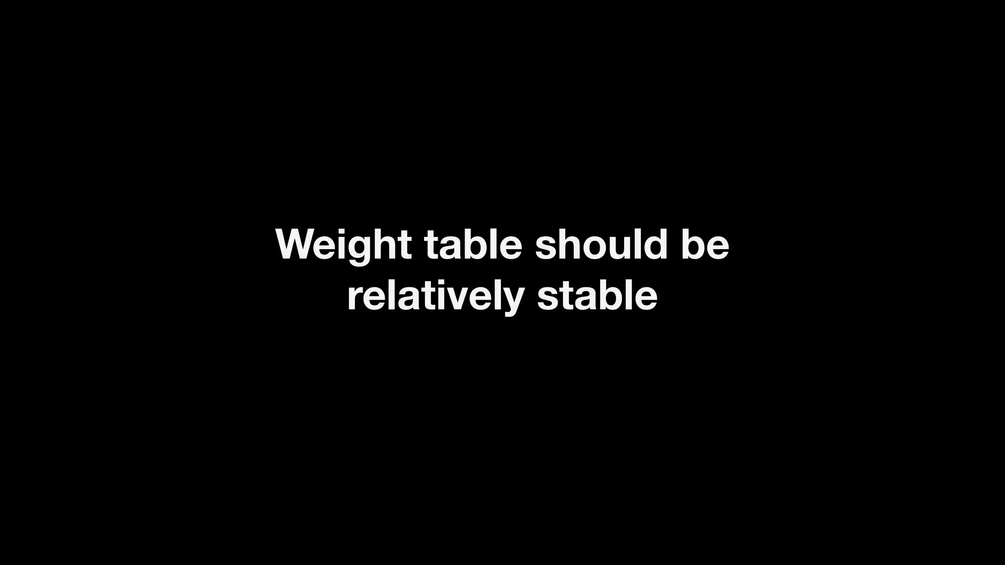 Weight table should be
relatively stable
 