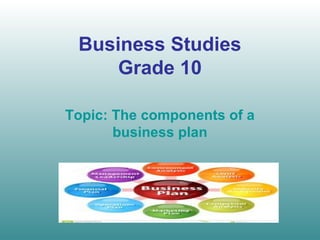 Business Studies
Grade 10
Topic: The components of a
business plan
 