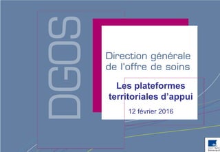 Direction générale de l’offre de soins - DGOS
Les plateformes
territoriales d’appui
12 février 2016
 