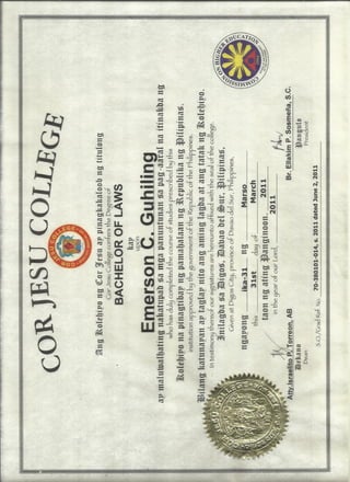 Diploma Bachelor of Laws