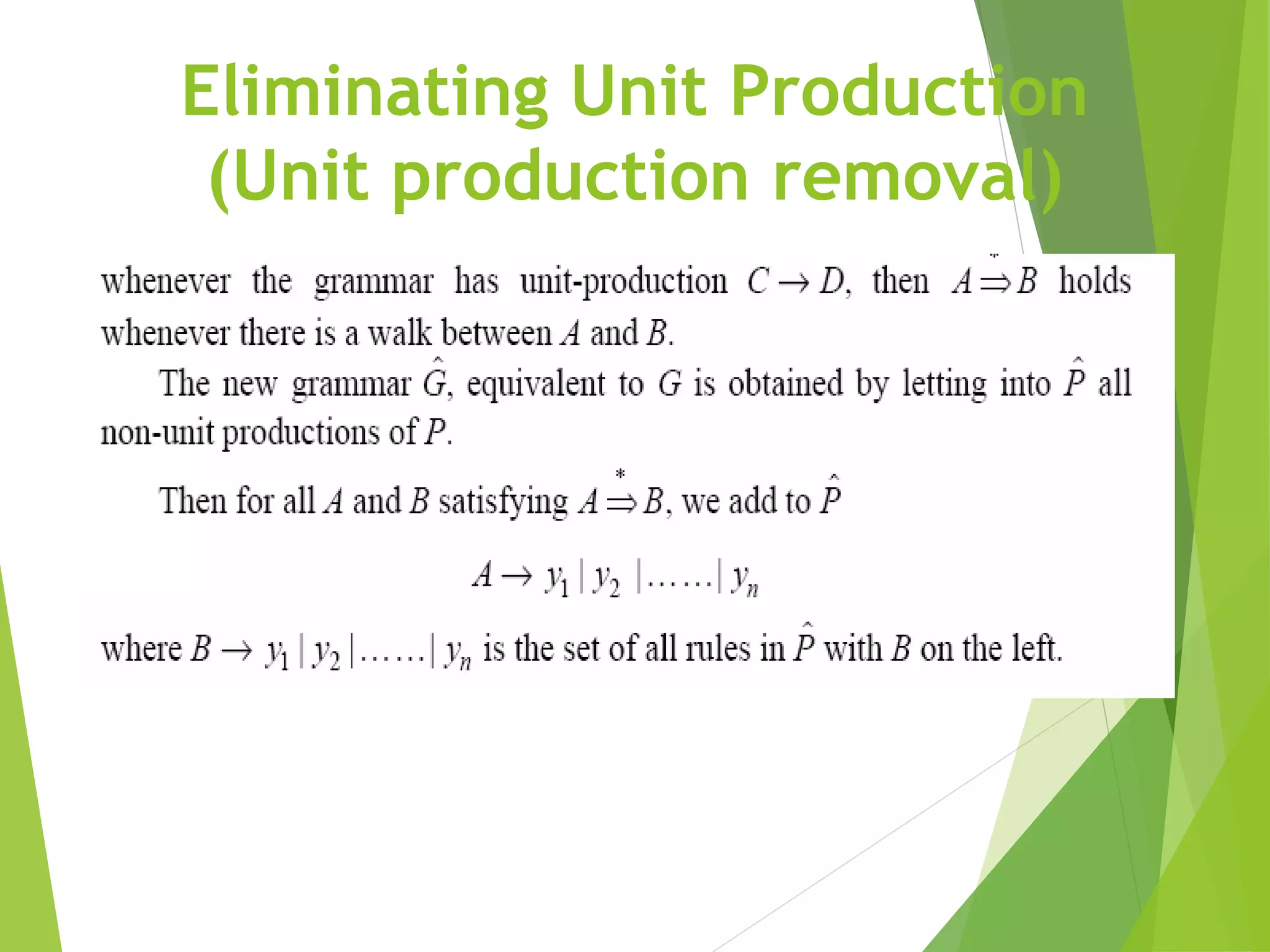 Eliminating Unit Production
(Unit production removal)
 