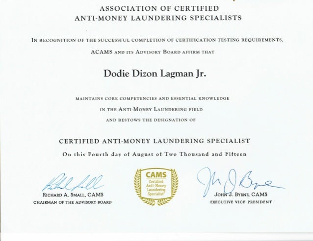 Acams Certificate