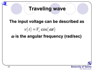 19
Traveling waveTraveling wave
( ) ( )coscv t V tω=
ωω is the angular frequency (rad/sec)is the angular frequency (rad/sec)
The input voltage can be described asThe input voltage can be described as
 