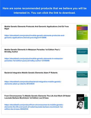 Mobile Genetic Elements Protocols And Genomic Applications 1st Edition ...