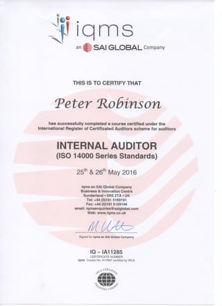 ISO14001 Internal Auditor Certification