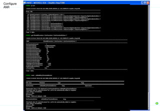 ENB04> pr anr
110324-14:14:53 10.0.0.165 8.0r ERBS_NODE_MODEL_B_1_40_COMPLETE stopfile=/tmp/640
===================================================================================
Proxy MO
===================================================================================
29 SystemFunctions=1,Licensing=1,OptionalFeatures=1,Anr=1
973 ENodeBFunction=1,EUtranCellFDD=41,UeMeasControl=1,ReportConfigEUtraBestCell=1,ReportConfigEUtraBestCellAnr=1
978 ENodeBFunction=1,EUtranCellFDD=41,UeMeasControl=1,ReportConfigA5=1,ReportConfigA5Anr=1
996 ENodeBFunction=1,EUtranCellFDD=43,UeMeasControl=1,ReportConfigEUtraBestCell=1,ReportConfigEUtraBestCellAnr=1
1003 ENodeBFunction=1,EUtranCellFDD=43,UeMeasControl=1,ReportConfigA5=1,ReportConfigA5Anr=1
1006 ENodeBFunction=1,AnrFunction=1
1007 ENodeBFunction=1,AnrFunction=1,AnrFunctionGeran=1
1008 ENodeBFunction=1,AnrFunction=1,AnrFunctionUtran=1
1009 ENodeBFunction=1,AnrFunction=1,AnrFunctionEUtran=1
1014 ENodeBFunction=1,EUtranCellFDD=42,UeMeasControl=1,ReportConfigEUtraBestCell=1,ReportConfigEUtraBestCellAnr=1
1022 ENodeBFunction=1,EUtranCellFDD=42,UeMeasControl=1,ReportConfigA5=1,ReportConfigA5Anr=1
===================================================================================
Total: 11 MOs
ENB04> get ENodeBFunction=1,AnrFunction=1,AnrFunctionEUtran=1
110324-14:15:54 10.0.0.165 8.0r ERBS_NODE_MODEL_B_1_40_COMPLETE stopfile=/tmp/640
=================================================================================================================
1009 ENodeBFunction=1,AnrFunction=1,AnrFunctionEUtran=1
=================================================================================================================
AnrFunctionEUtranId 1
anrInterFreqState 0 (DEACTIVATED)
anrIntraFreqState 1 (ACTIVATED)
anrUesEUtraIntraFDecr 10
anrUesEUtraIntraFIncrAnr 20
anrUesEUtraIntraFIncrHo 100
anrUesEUtraIntraFMax 20
anrUesEUtraIntraFMin 1
anrUesThreshInterFDecr 10
anrUesThreshInterFIncrAnr 20
anrUesThreshInterFIncrHo 100
anrUesThreshInterFMax 20
anrUesThreshInterFMin 1
cellAddRsrpThresholdEutran -1440
cellAddRsrqThresholdEutran -1920
hoAllowedEutranPolicy true
x2SetupPolicy true
=================================================================================================================
Total: 1 MOs
ENB04> mom . cellAddRsrpThresholdEutran
110324-14:16:58 10.0.0.165 8.0r ERBS_NODE_MODEL_B_1_40_COMPLETE stopfile=/tmp/640
####################################################################################################################################
MO Class Attribute Type Flags
####################################################################################################################################
AnrFunction cellAddRsrpThresholdEutran long deprecated
------------------------------------------------------------------------------------------------------------------------------------
Deprecated: Since L11B. Replaced by AnrFunctionEUtran::cellAddRsrpThresholdEutran.
Threshold value for reported power for a cell to be automatically added as neighbor.
Takes effects: Immediately.
Unit: 0.1 dBm
Resolution: -
Range: -1440 to 0, Default=-1440
************************************************************************************************************************************
AnrFunctionEUtran cellAddRsrpThresholdEutran long
------------------------------------------------------------------------------------------------------------------------------------
Threshold value for reported power for a cell to be automatically added as neighbor.
Takes effects: Immediately.
Unit: 0.1 dBm
Resolution: -
Range: -1440 to 0, Default=-1440
************************************************************************************************************************************
Configure
ANR
 