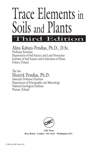 Trace Elements In Soils And Plants 3rd Alina Kabatapendias Henryk ...