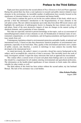 Trace Elements In Soils And Plants 3rd Alina Kabatapendias Henryk ...