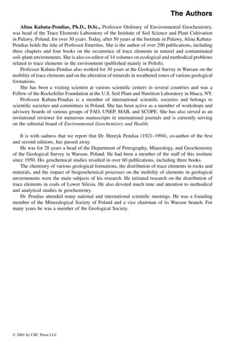 Trace Elements In Soils And Plants 3rd Alina Kabatapendias Henryk ...