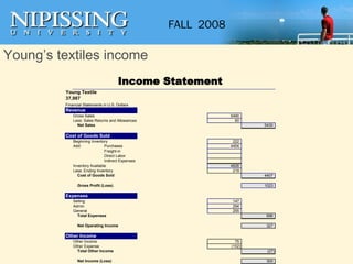Young’s textiles income 