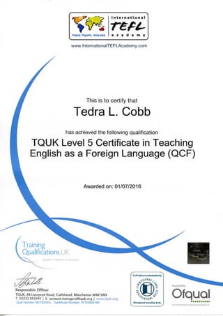 ITA TQUK TEFL Certification July 1 2016
