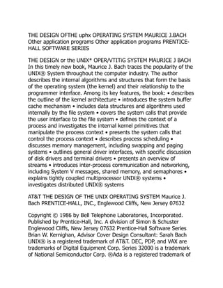 In-Depth Exploration of UNIX Operating System Design and Kernel ...