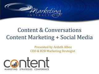 Create a Content Strategy for Lead Momentum Content & ConversationsContent Marketing + Social Media  Presented by Ardath AlbeeCEO & B2B Marketing Strategist 