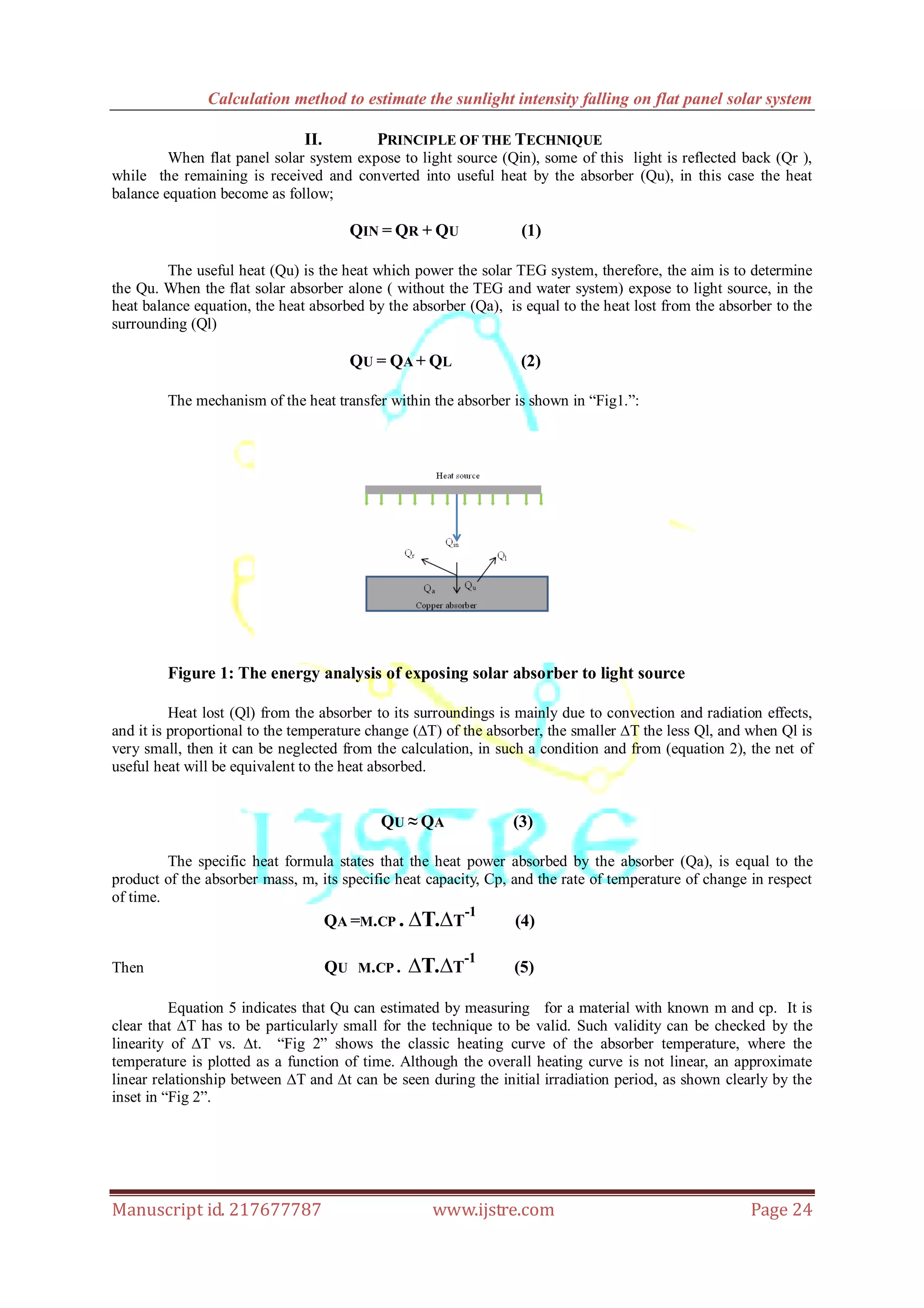 Calculation method to estimate the sunlight intensity falling on flat ...