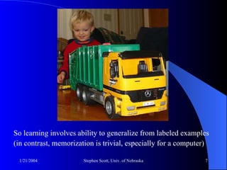 So learning involves ability to generalize from labeled examples (in contrast, memorization is trivial, especially for a computer) 