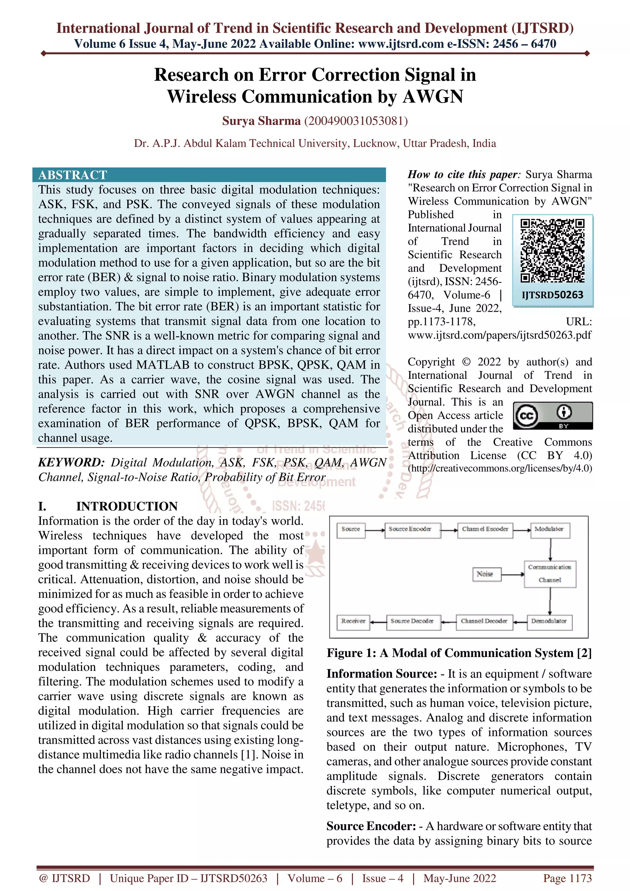 Research on Error Correction Signal in Wireless Communication by AWGN ...