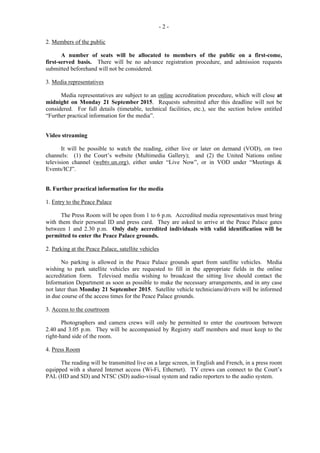 - 2 -
2. Members of the public
A number of seats will be allocated to members of the public on a first-come,
first-served ...