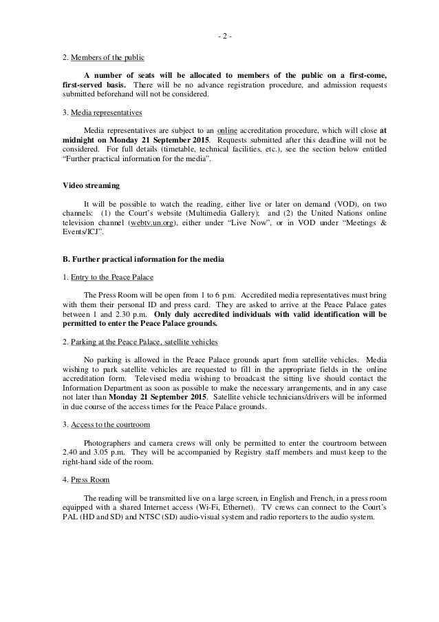 Comunicado En Ingles De La Haya Sobre Objecion De Chile