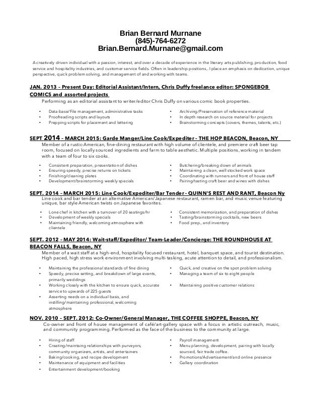 brian resume new food expeditor resume