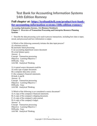 Test Bank for Accounting Information Systems 14th Edition Romney | PDF
