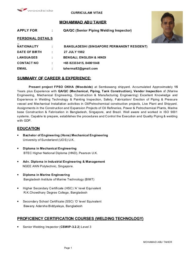 Mohammad Taher QA QC Piping Welding Mohammad Taher QA QC Piping Welding