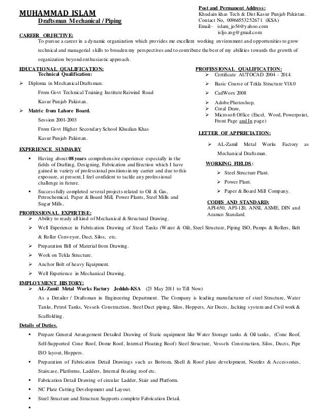 draftsman resumes