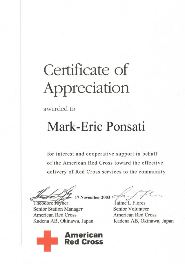 american red cross appreciation certificate appriciation certificate