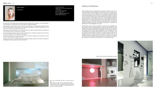 Interior Lighting 022 023
Lumières Studio Sarl
Siège Social -155 rue du Fbg Saint Denis
- 75010 Paris
9 quai Voltaire 75007 Paris
Tel: +33 1 58 62 40 11
Email: info@lumieres-studio.com
www.lumieres-studio.com
1 2 3
Light and Corian, Ateliers Jean Nouvel, Milan, Italy, 2006
Architecture lighting is about understanding what the building is and what it should be. It is
about understanding the client's expectations while respecting numerous constraints inherent
in the site, the norms and technical difficulties but also in the necessity of integrating lighting
into the built environment and its networks by making disappear the details and also by
providing sustainable lighting solutions in the frame of environmental challenges and ecological
concerns. That work of technical mastery involves different aspects according to programmes
and scales: lighting up a contemporary architecture or an ancient building while showing the
great essence of the monument, adjusting very precisely a museum lighting, revealing all the
fleeting singularity of an event, giving to offices the comfort people need to work, enhancing
conviviality in a space of meeting and exchange, improving the urbanity of a public space,
qualifying the atmosphere of a garden or even allowing several degrees of comprehension of a
night landscape, without forgetting light's lover: shade.
The light touches us by its mystery. In architecture, it would be vain to premeditate every
effect created by the random mobile interferences of natural and artificial lighting. None of the
usual tools of the project allow anticipating what the reality would be in situ. Only the intuitive
knowledge of the designer, inherited from its experimentations and its experience, allows (him)
her to imagine and to feel. In these unknown potentialities, in what are escaping to us, stays
the hidden beauty of this abstract matter (material), its poetic force. The "accidents", as we
say in painting－aroused (created), for instance, by the sudden interruptions induced by the
interposition of a cloud－, allows the surprise and the magic of the moment. Thus, it is not
surprising that light could have been used, in most cultures, as a metaphor of the unsaid and
the Divine. This part of uncertainty and indeterminacy, and this irruption of the contingency
place architecture in the flux/stream of the world and give it Life and a perpetual future.
For several years, Odile Soudant develops a reflection on light and different ways to approach it, use it and implement it.
Her work responds to the growing need of our time that leads her to design light differently.
She designs light for events related to fashion, architecture and exhibitions such as "Monumenta 2007" dedicated to Anselm
Kiefer at the Grand Palais; and more recently, (on the same site), she designed a "monumental chandelier" made of 150
mirrors, at the occasion of the exhibition "l'Art entre en Gare".
Odile Soudant has an abiding respect to the environment, which she achieves while playing with light, architecture and
volume, pushing the limits for a new approach in using light.
Her long time experience working on projects of various scales allows her to comprehend, recognise and carry out both the
technical and the aesthetic issues, whatever the project might be.
Odile Soudant participates in many international competitions in architecture, scenography and urban planning. Her team
consists of architects, designers, engineers and artists.
This group of skills leads to a conceptual diversity while ensuring the feasibility of projects. Odile Soudant is responsible for
the establishment of the light department of Ateliers Jean Nouvel.
Born in Paris in December, 29th 1967, she lives and works in
Paris.
On July 2009, she creates her own company: Lumières Studio.
Odile Soudant has been a registered professional member of
PLDA since April 2010. She develops a parallel photographic work
focused on accidental urban light.
Odile Soudant
Lighting Designer
Lighting in Architecture
 