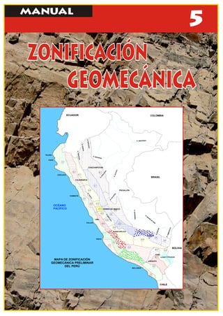MANUAL
MANUAL
5
CHILE
I.2
IV.4
LAGO TITICACA
IV.9
PUNO
AREQUIPA
HUANCAVELICA
R
.
S
A
N
T
A
R
.
M
A
N
T
A
R
O
R
.
IÑ
A
P
A
R
I
R.
CH
IN
CH
IP
E
R
.
T
A
M
B
O
P
A
T
A
R. M
ADRE
DE
DIOS
R.
URU
BAM
BA
R. MARAÑON
R
.
P
A
C
H
I
T
E
A
R
.
U
C
A
Y
A
L
I
R
.
H
U
A
L
L
A
G
A
V.2
V.6
V.4
BOLIVIA
BRASIL
LIMA
CUSCO
CAJAMARCA
CERRO DE PASCO
CHACHAPOYAS
PUCALLPA
III.3
III.4
IV.3
III.1
IV.1
VI.1
VI.2
V.1
IV.2
III.2
IV.5
IV.6
IV.7
V.3
V.5
III.6
III.7
II.5
IV.8
III.5
II.4
I.1
II.3
II.2
II.1
R.
CE
NE
PA
R.
SA
NT
IA
GO
R. AMAZONAS
ECUADOR COLOMBIA
PAITA
TALARA
CHICLAYO
CHIMBOTE
CALLAO
OCÉANO
PACÍFICO
PISCO
MOLLENDO
MAPA DE ZONIFICACIÓN
GEOMECÁNICA PRELIMINAR
DEL PERÚ
 