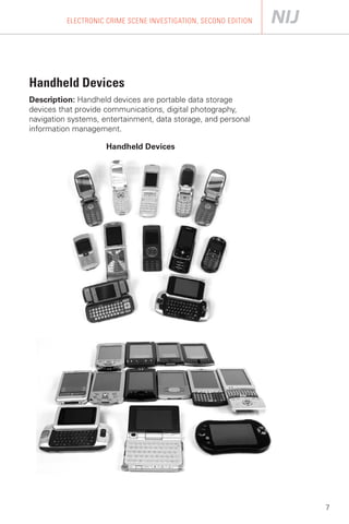 ELECTRONIC CRIME SCENE INVESTIGATION, SECOND EDITION




Handheld Devices
Description: Handheld devices are portable data storage
devices that provide communications, digital photography,
navigation systems, entertainment, data storage, and personal
information management.

                     Handheld Devices




                                                                 7
 