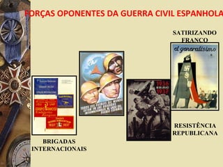 FORÇAS OPONENTES DA GUERRA CIVIL ESPANHOLA
BRIGADAS
INTERNACIONAIS
RESISTÊNCIA
REPUBLICANA
SATIRIZANDO
FRANCO
 