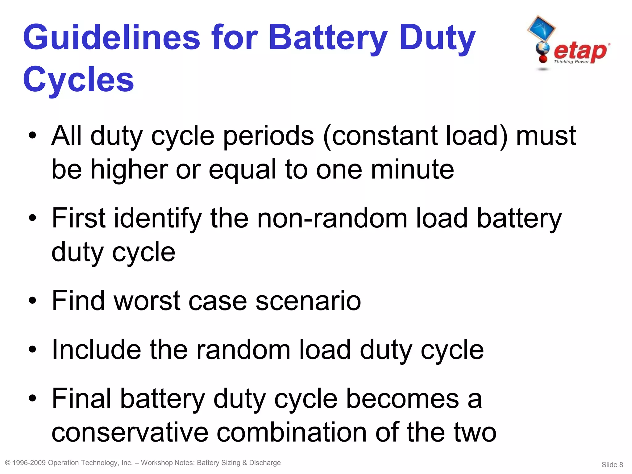 ETAP - bsd - Battery Sizing & Duscharge | PDF
