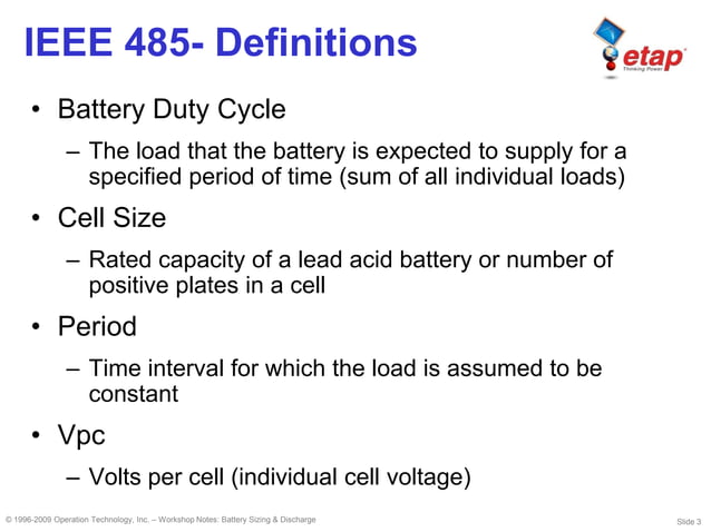 ETAP - bsd - Battery Sizing & Duscharge | PDF