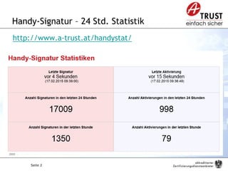 Seite 2
Handy-Signatur – 24 Std. Statistik
http://www.a-trust.at/handystat/
 