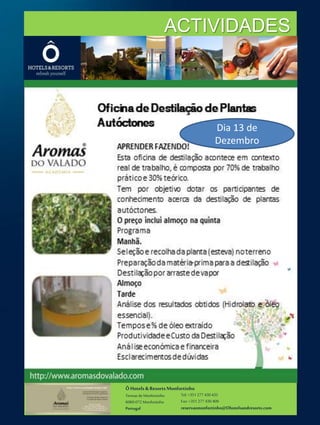 ACTIVIDADES 
Ô Hotels & Resorts Monfortinho 
Termas de Monfortinho 
6060-072 Monfortinho 
Portugal 
Dia 13 de 
Dezembro 
Tel: +351 277 430 435 
Fax: +351 277 430 409 
reservasmonfortinho@Ohotelsandresorts.com 
 